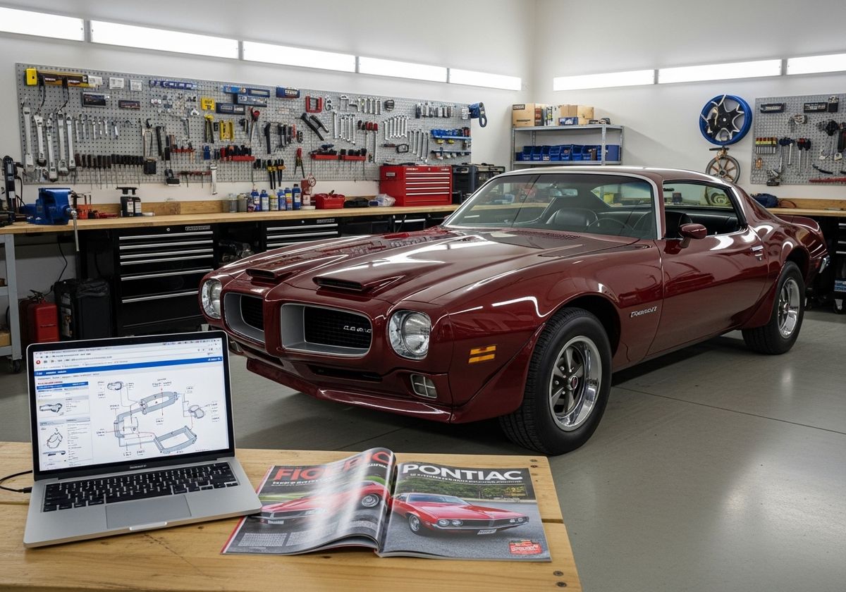 Burgundy Pontiac Trans Am in Garage