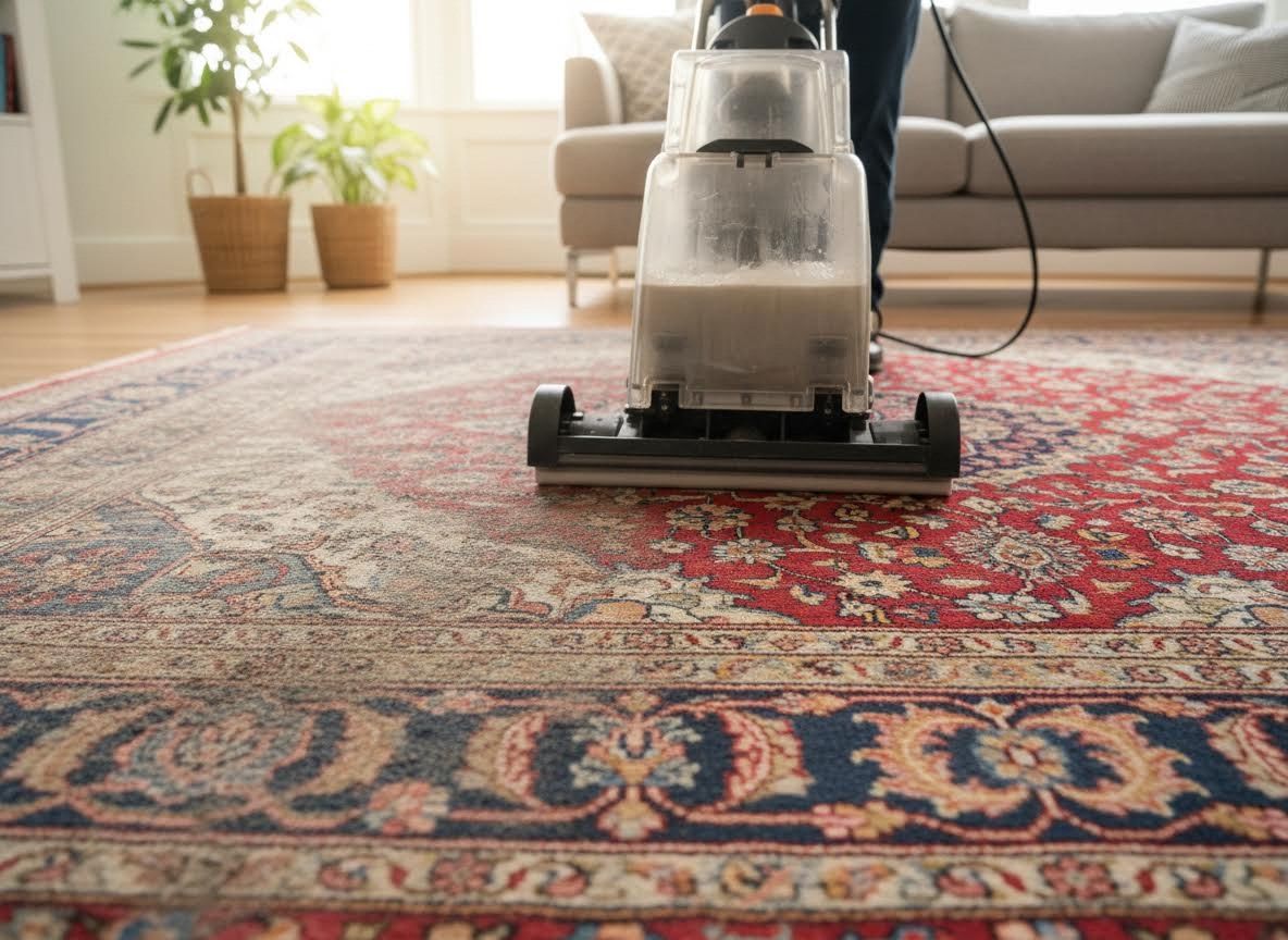 Carpet Cleaner in Use on a Patterned Rug
