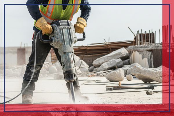 construction worker jackhammering concrete