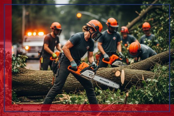Using a chainsaw on a tree