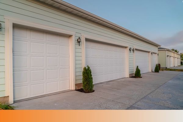 A row of garage doors on a multi-family housing property