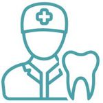 a person wearing medical clothes with a tooth icon