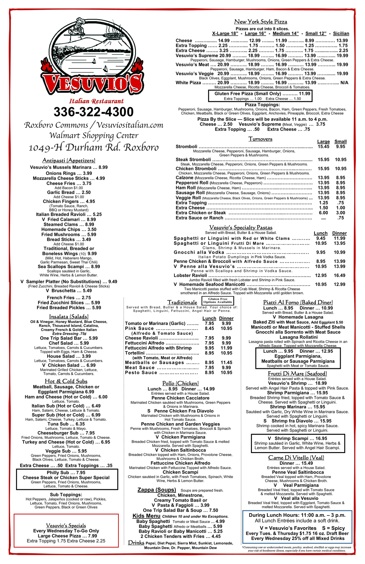 MENU vesuviositalian Vesuvio's Italian Restaurant