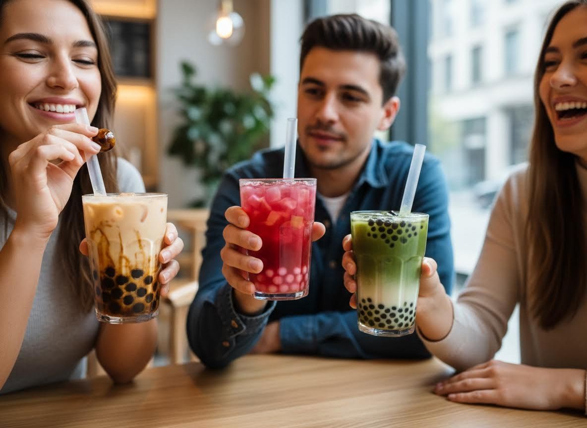 Friends Enjoying Bubble Tea Drinks