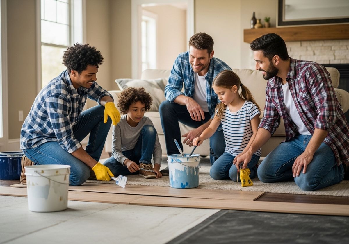 Family Installing New Flooring