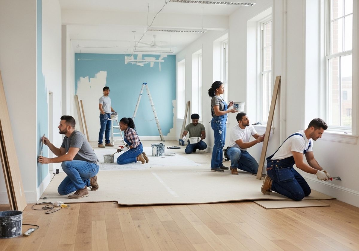Team of Painters Renovating Office Space
