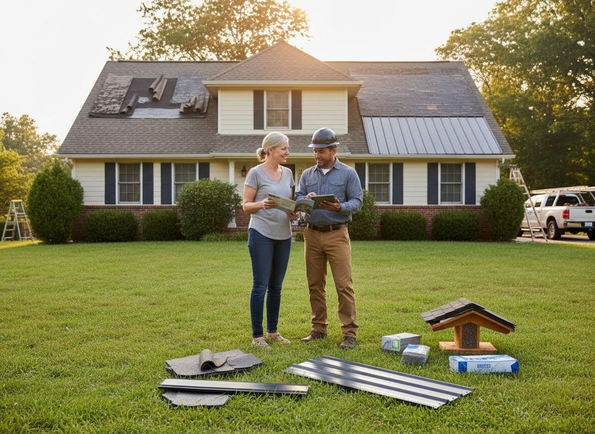 Roofing Contractor and Homeowner Discussing Roof Repair