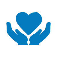 Blue heart and hands icon