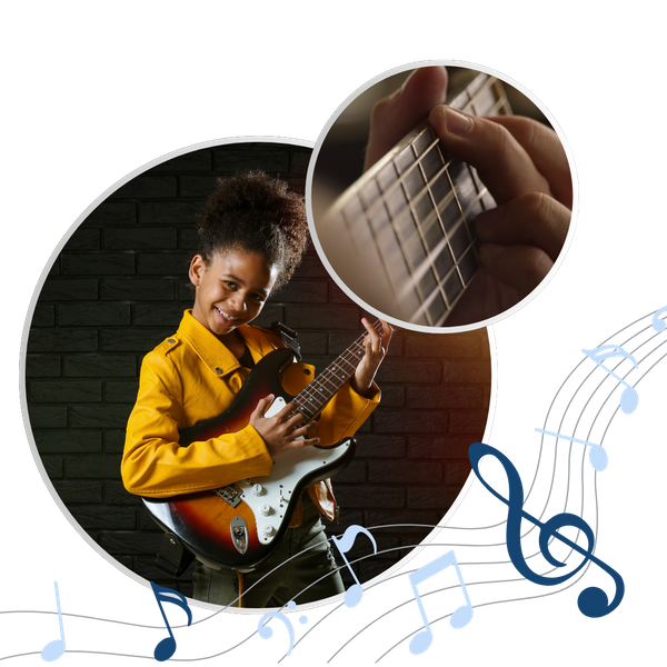 girl rocking out on bass guitar 