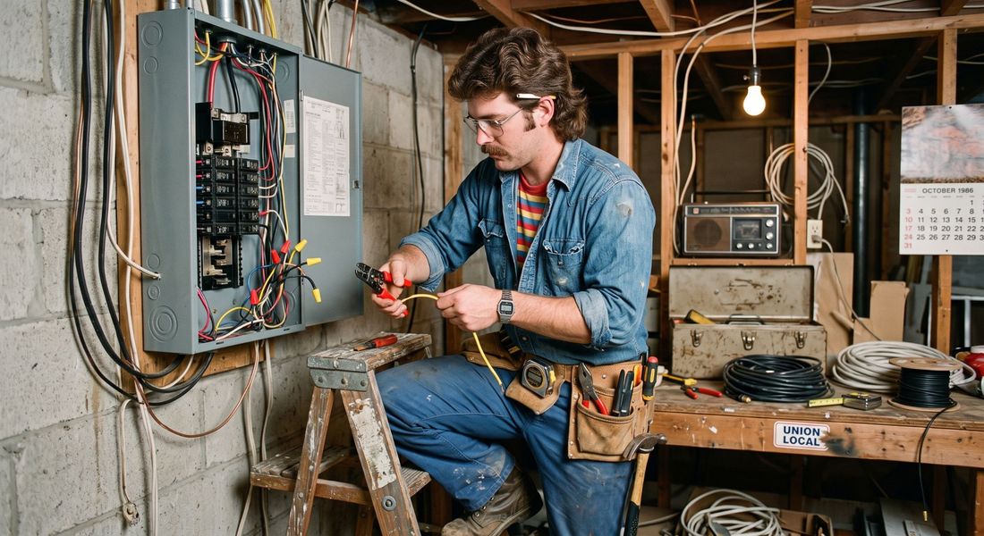 electrician working an a panel electrician working an a panel