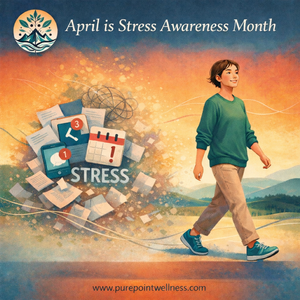 Person walking away from swirling stress symbols representing relief from anxiety and nervous system overload