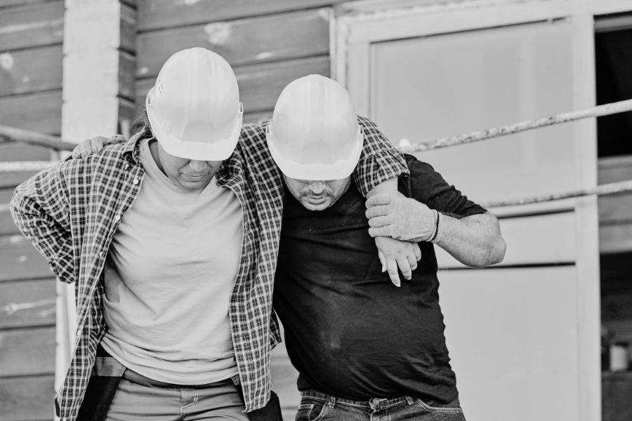 worker helping injured employee worker helping injured employee