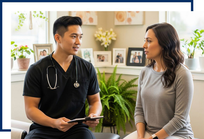 A chiropractor and patient in a discussion at Infinite Chiropractic, showcasing the clinic's holistic and family-oriented environment. A chiropractor and patient in a discussion at Infinite Chiropractic, showcasing the clinic's holistic and family-oriented environment.