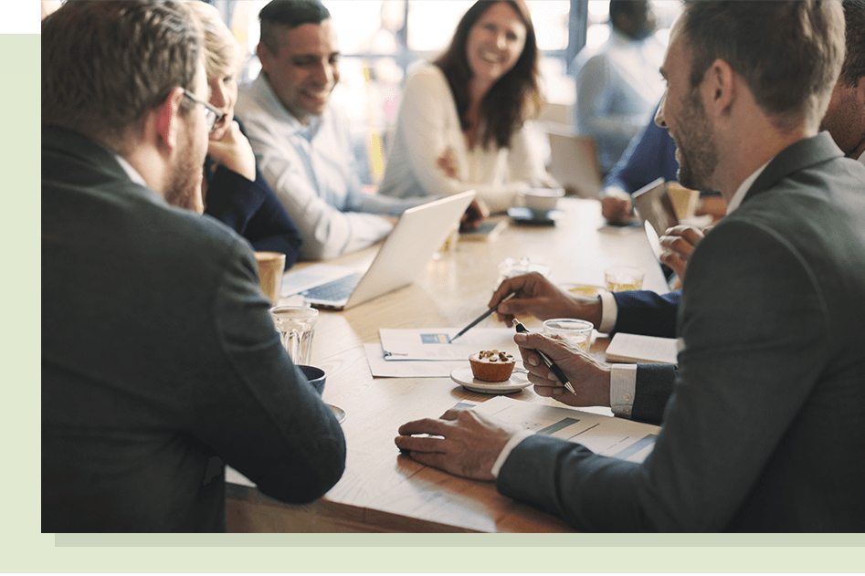 A group of business people going over tax paperwork