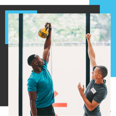Young man sports training with a personal trainer in the gym