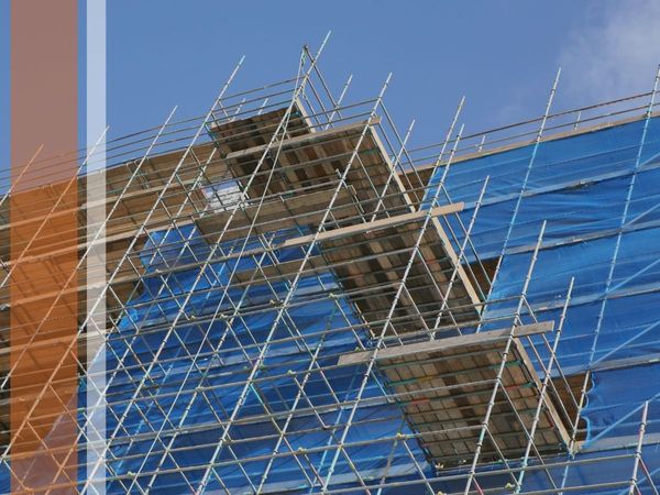 The frame of a building being constructed
