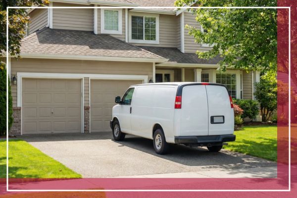 White service van parked in a residential driveway.