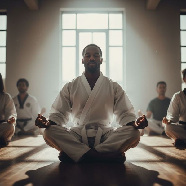 man meditating at martial arts studio