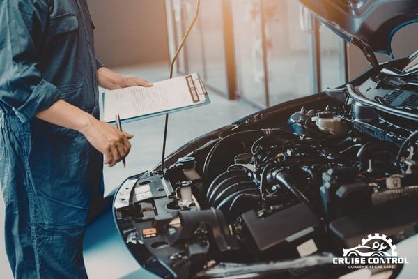 mechanic looking underneath a car hood