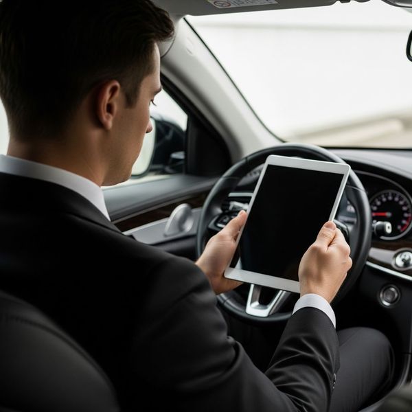 Chauffeur pulling out tablet Chauffeur pulling out tablet