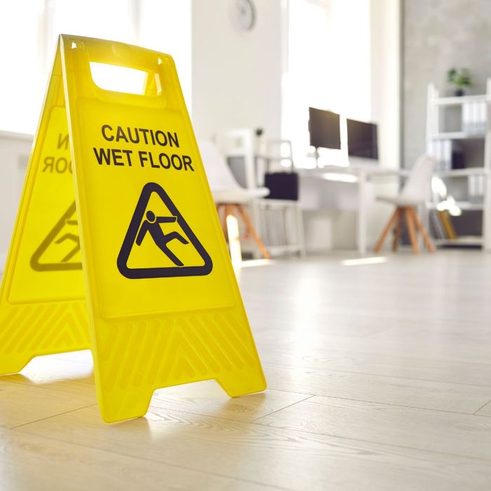 Caution wet floor sign in a building