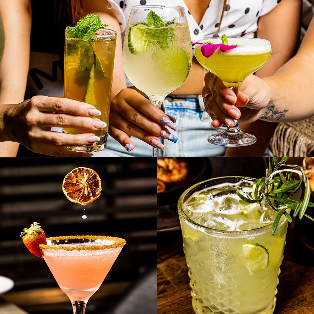 collage of colorful cocktails