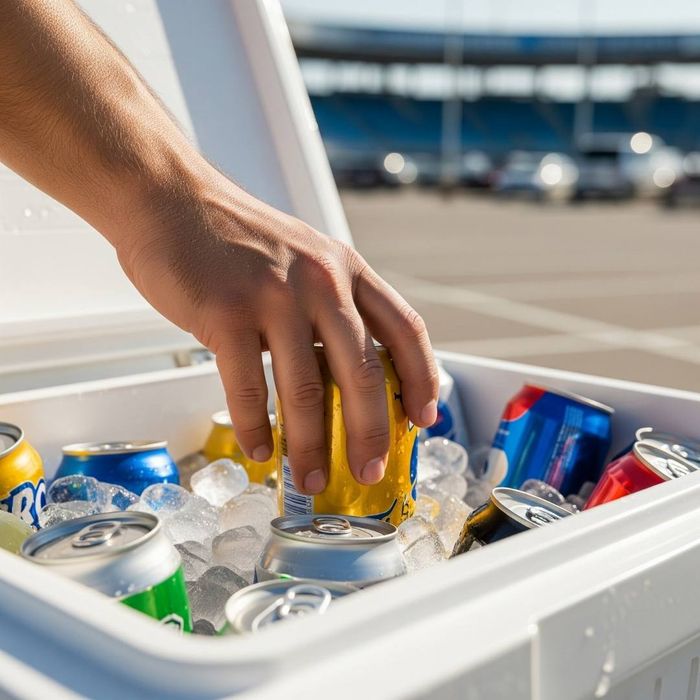 person grabbing drinks from full cooler person grabbing drinks from full cooler