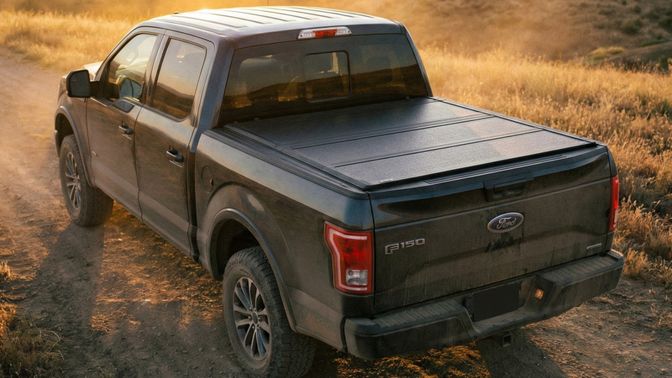 pickup truck with a hard folding tonneau cover