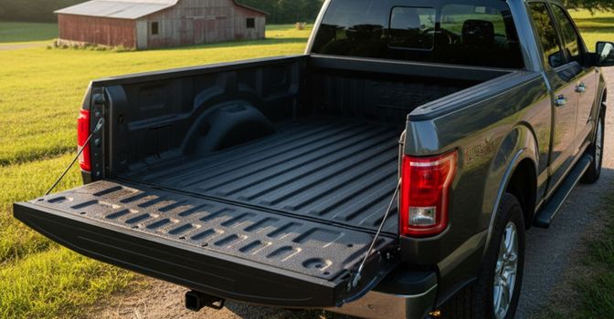 A pickup truck with a clean bedliner in a sunny Southern setting.
