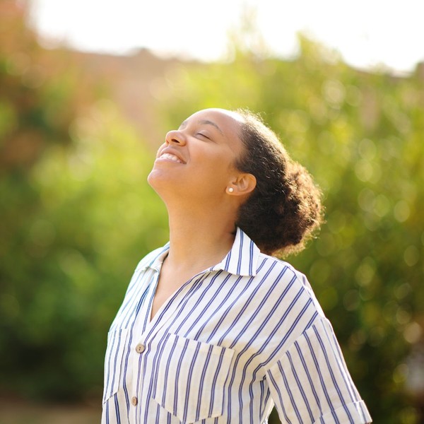 happy peaceful woman outside happy peaceful woman outside