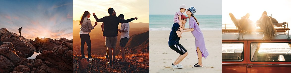 collage of happy people outdoors