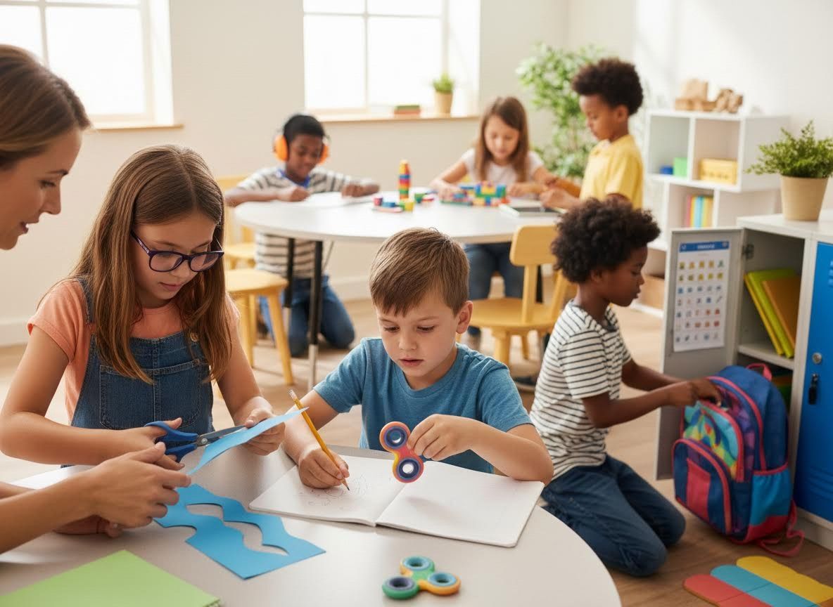 Diverse Children and Teacher Engaged in Classroom Activities
