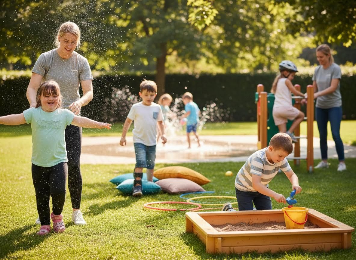 Inclusive outdoor play with water and sandbox