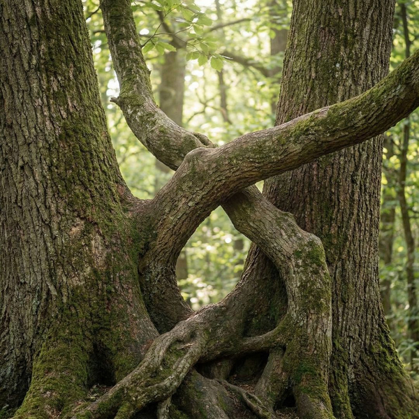 interconnected trees growing together