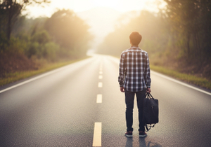 Man Standing on Road with Bag