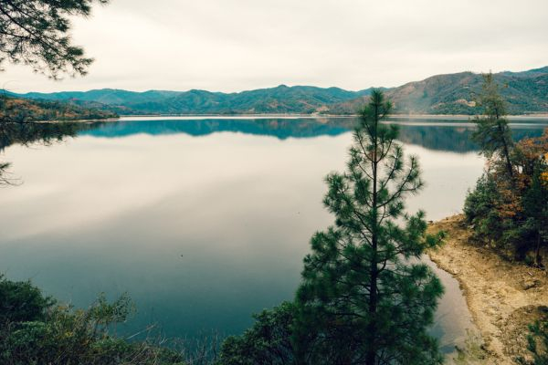lake with hills
