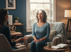 Woman in Deep Meditation with Therapist
