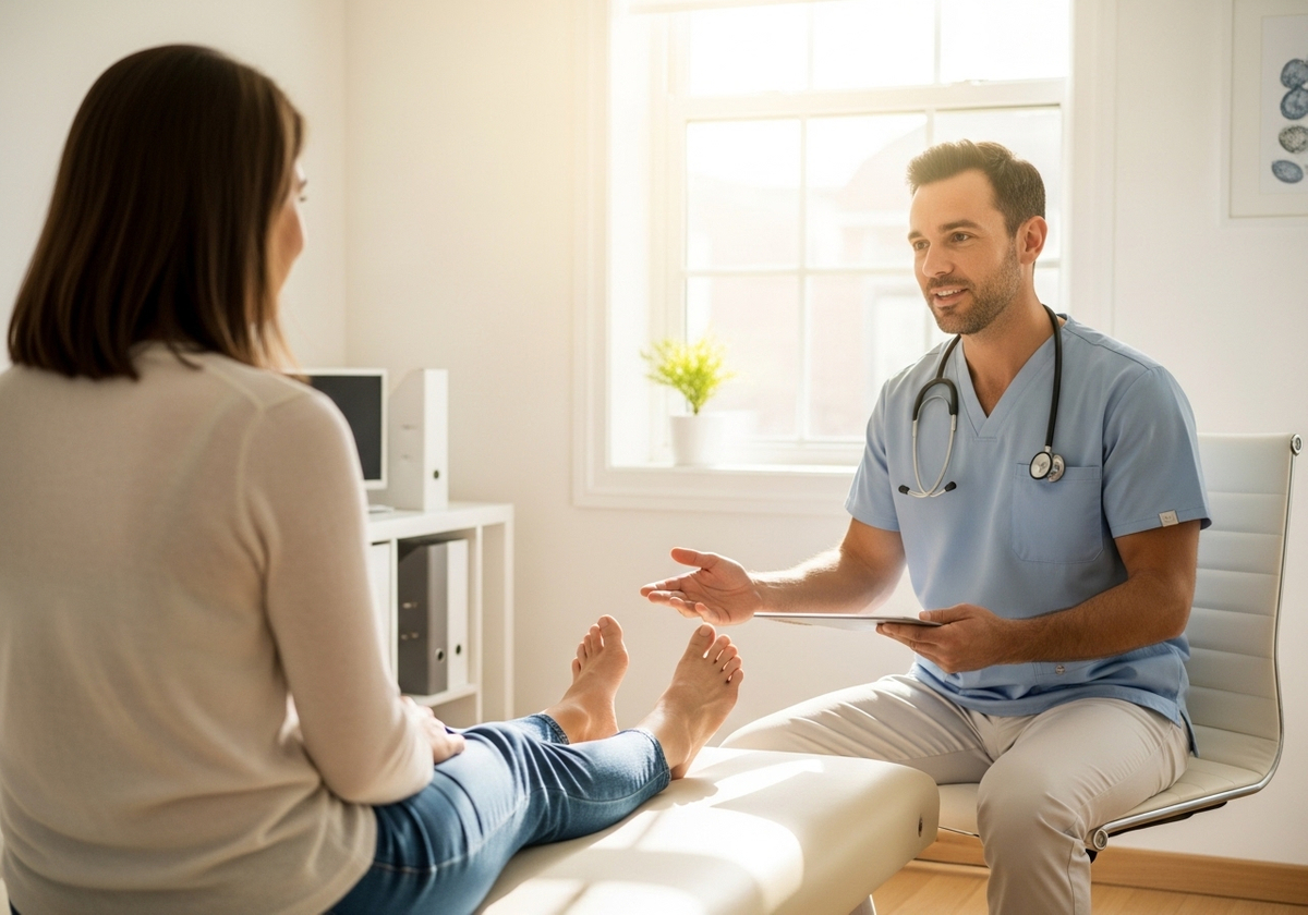 Doctor examining patient's feet
