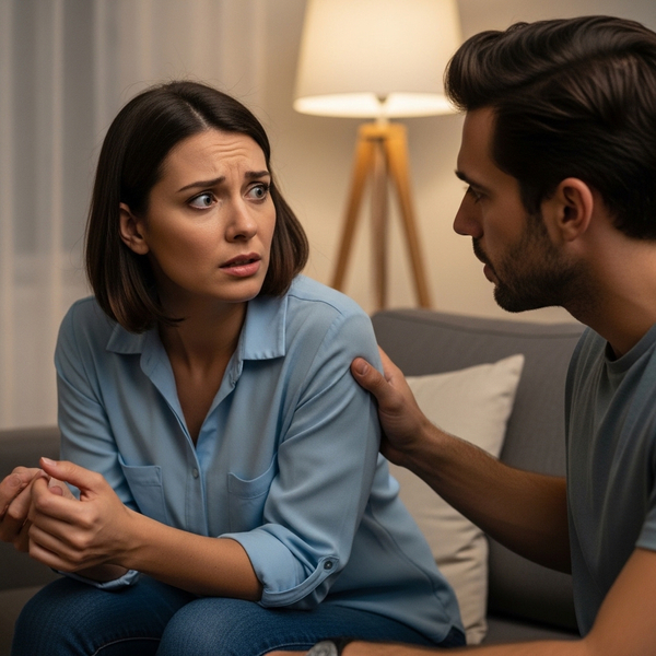 a woman with anxiety talking to their partner