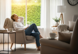 Woman Relaxing in Armchair at Home