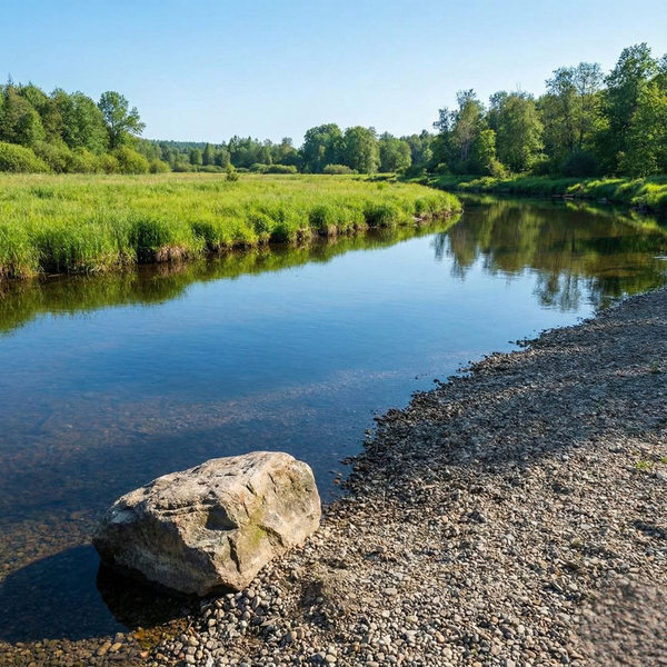 serene lake with rock