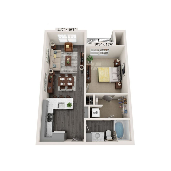 A4: 1 Bed, 1 Bath, 675 Sq. Ft.