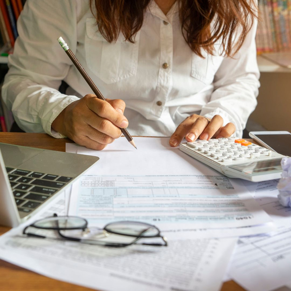 woman organizing bills