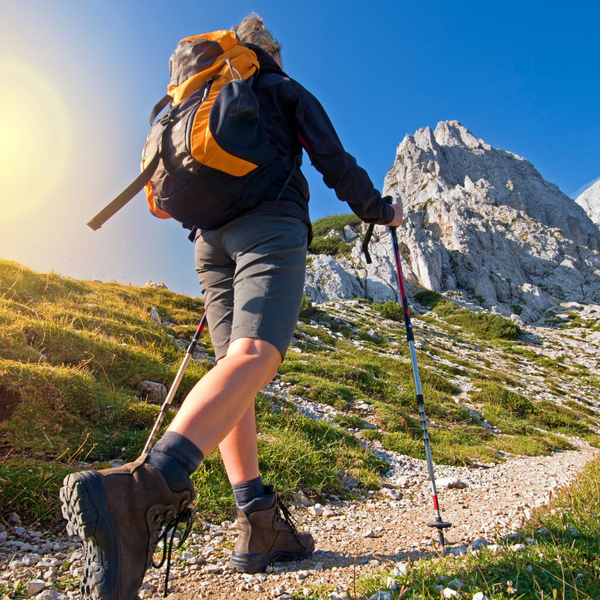 a person hiking on a sunny day