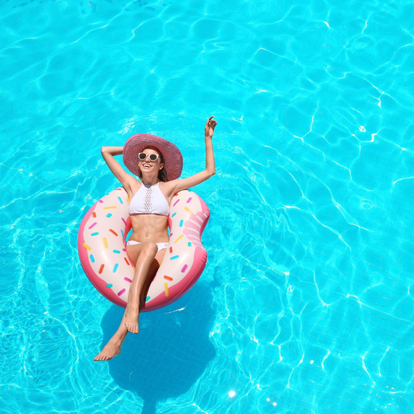 happy woman in pool