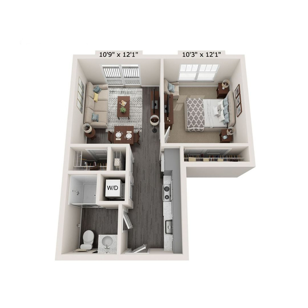 A1: 1 Bed, 1 Bath, 504 Sq. Ft.