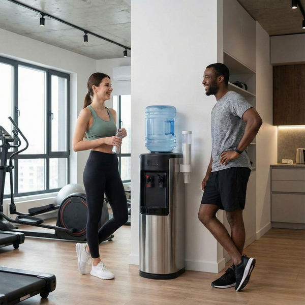 two people talking by water cooler two people talking by water cooler