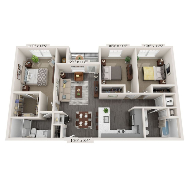 C1: 3 Bed, 2 Bath, 1,125 Sq. Ft.