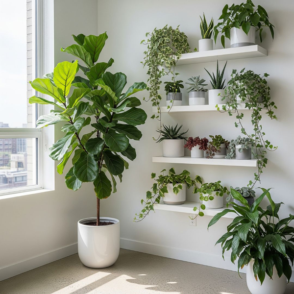 Apartment with a variety of plants both large and small