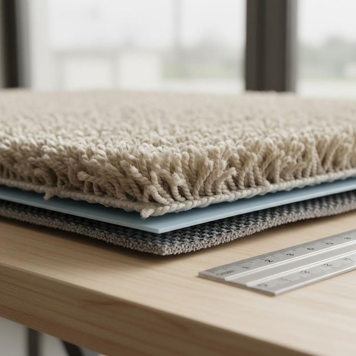 A cross-section sample of carpet showing the protective moisture-barrier layer.